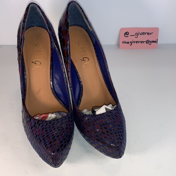 Rouge 9 8 Blue / Purple Snakeskin Print Almond Toe Pumps - Picture 11 of 16